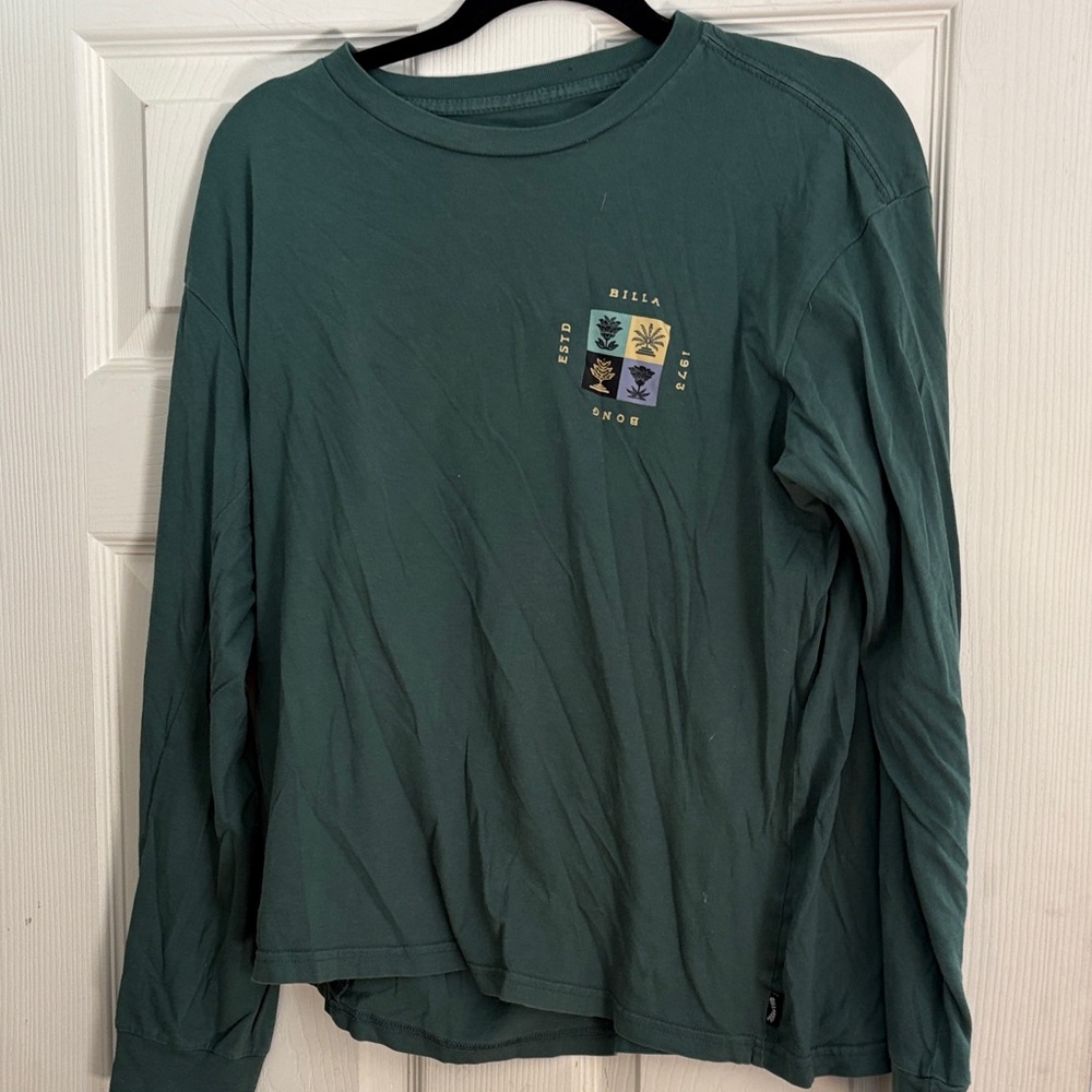 Billabong Green Long Sleeve Graphic Tee with Small Chest Logo